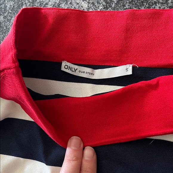 Only Navy and White Striped Pencil Skirt with Red Waistband - Picture 2 of 4